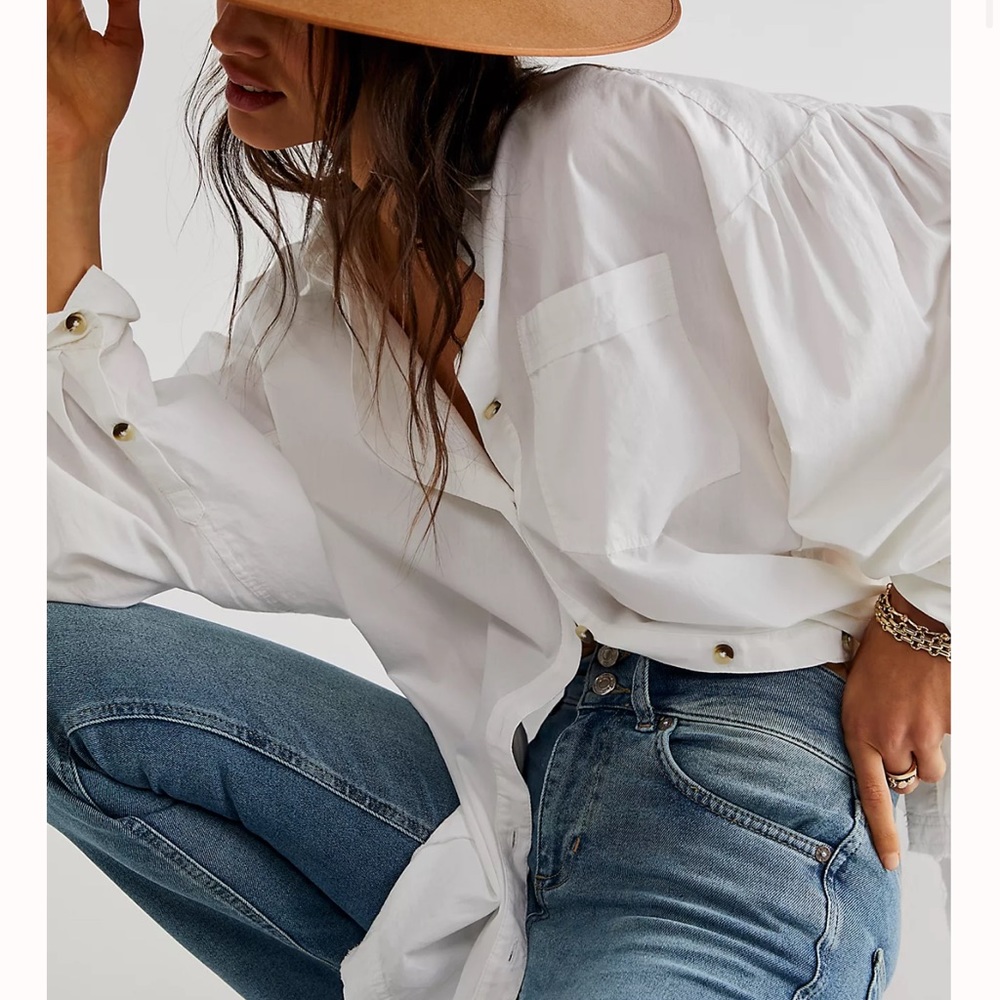 Free People Happy Hour Solid Poplin Top